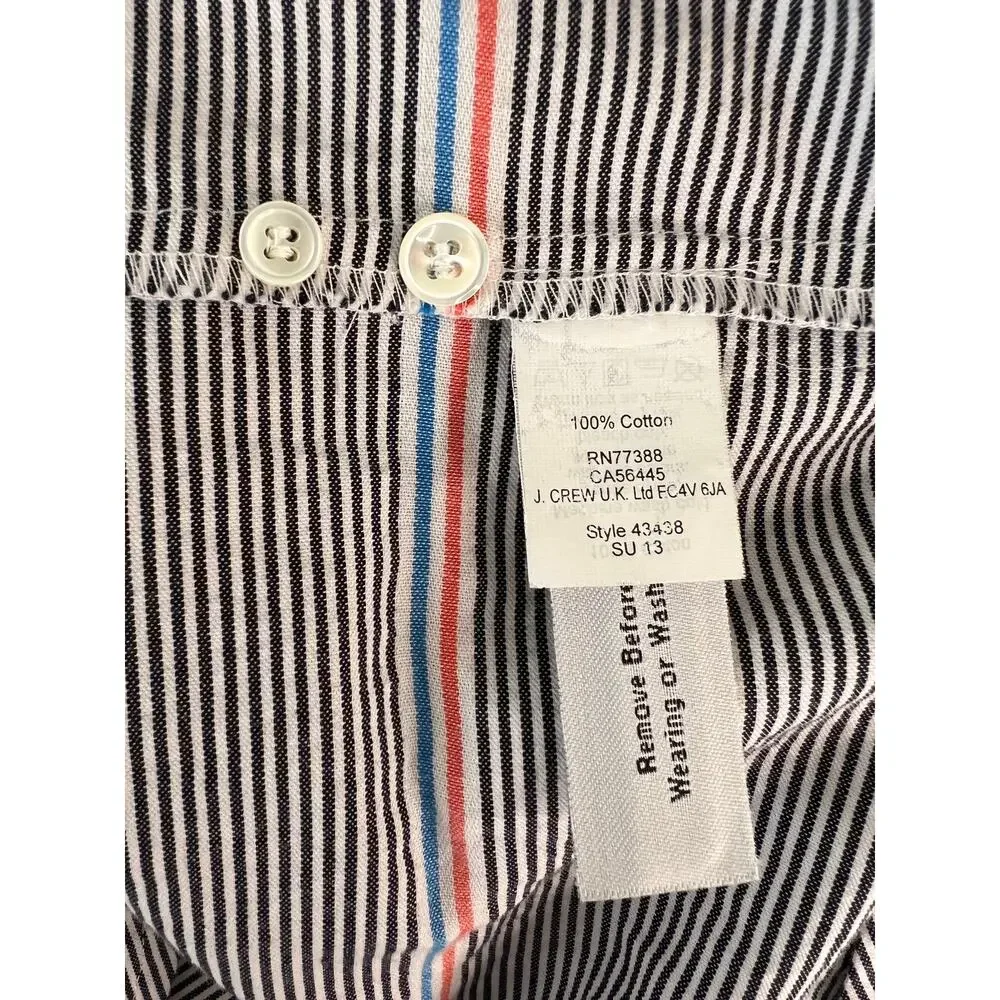 J Crew Black White Striped Roll Tab Sleeve Cotton Boyfriend Popover Size 4